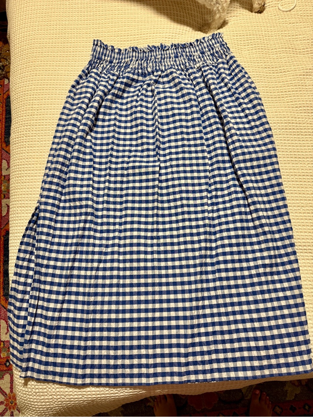 Blue Gingham Elastic-Waist Women’s Skirt